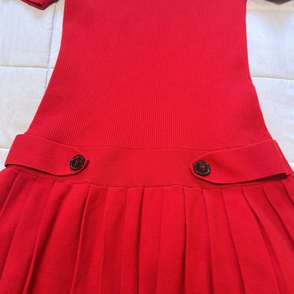 Red Sweater Dress with button details in the front turtleneck. - Picture 3 of 4